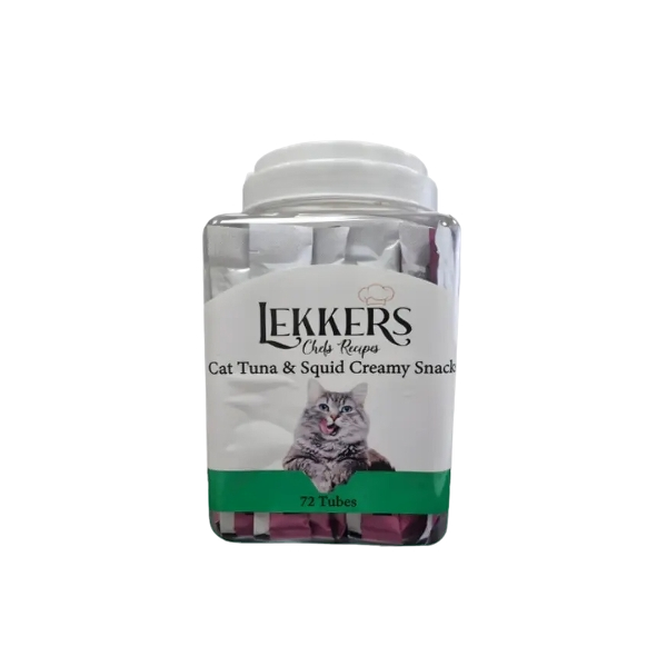 חטיף נוזלי לחתולים בטעם טונה ודיונון 72 יח | Lekkers Cat Creamy Snacks