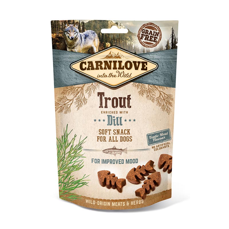 חטיף רך לכלבים בטעם פורל ושמיר 200 גרם | Carnilove Semi-Moist Dog Treats Trout with Dill - קרנילאב - CARNILOVE