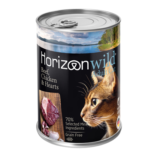 שימורי מזון רטוב לחתולים 400 גרם | Horizon Wild Beef Chicken Hearts