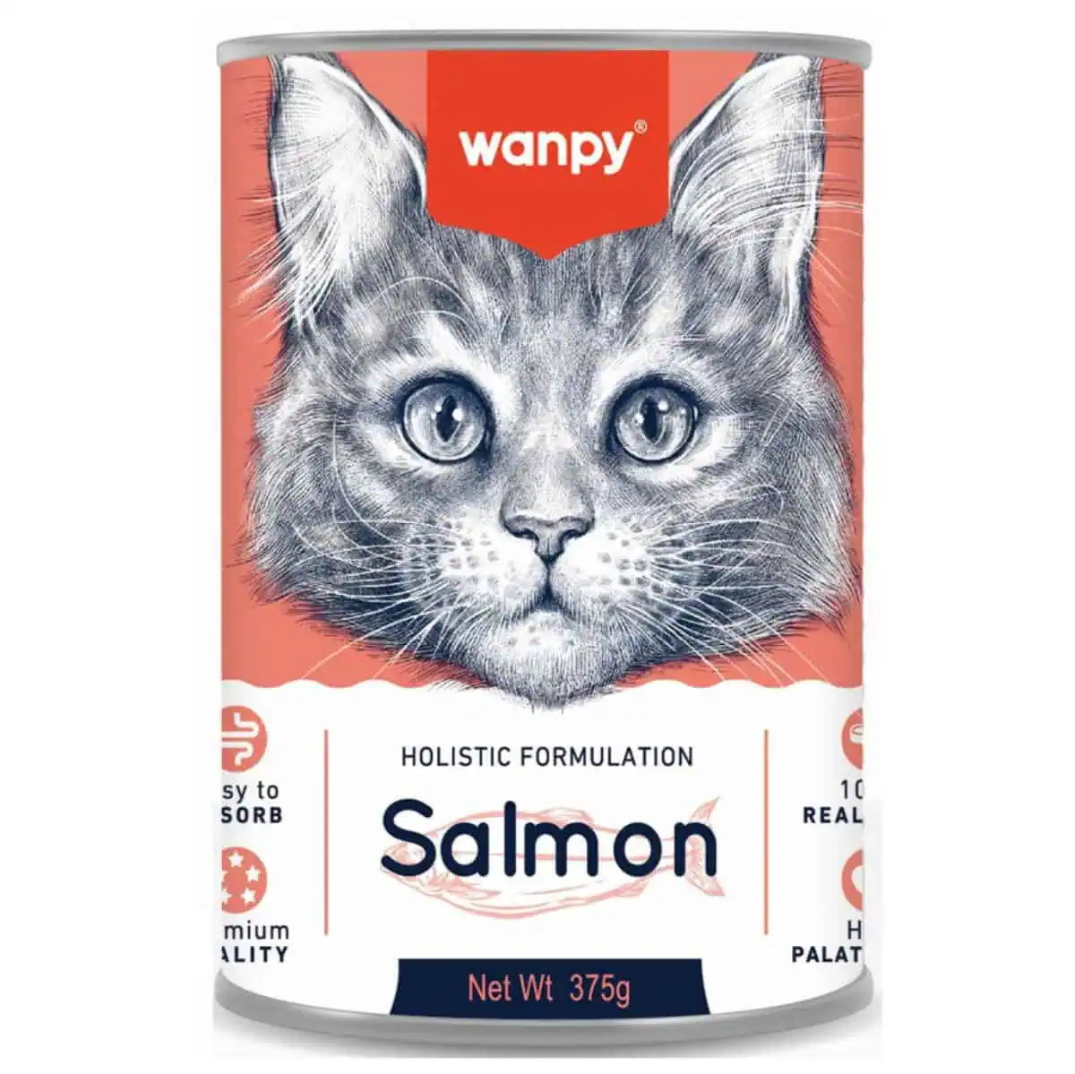 שימור רטוב לחתולים בוגרים עם סלמון 375 גרם | Wanpy