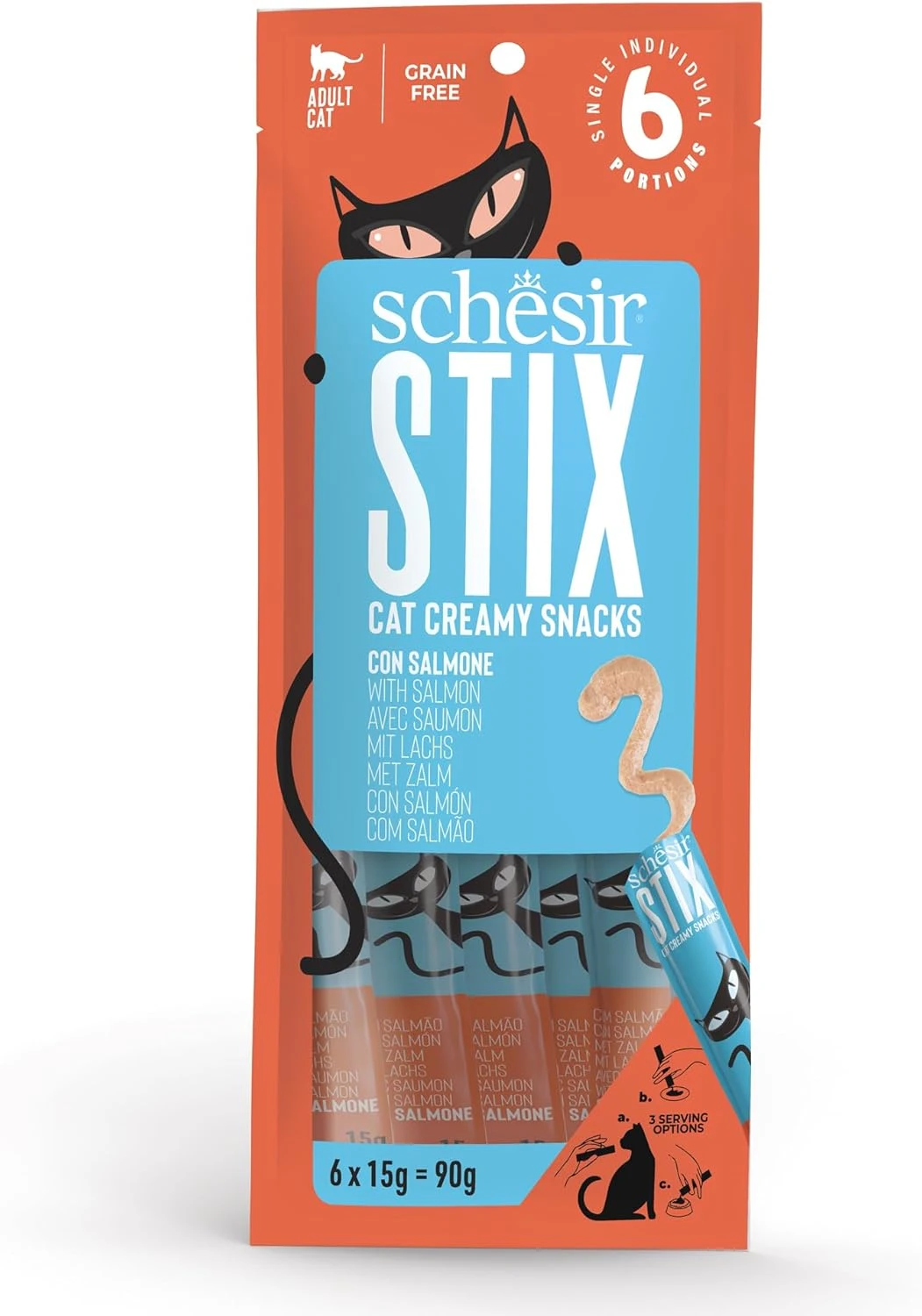 חטיף קרמי לחתולים בטעם סלמון 90 גרם | Schesir Dental Sticks Salmon