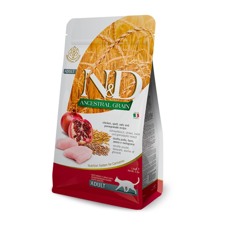 מזון יבש לחתולים בוגרים 10 ק"ג | Farmina N&D Ancestral Grain Chicken & Pomegranate Adult Cat