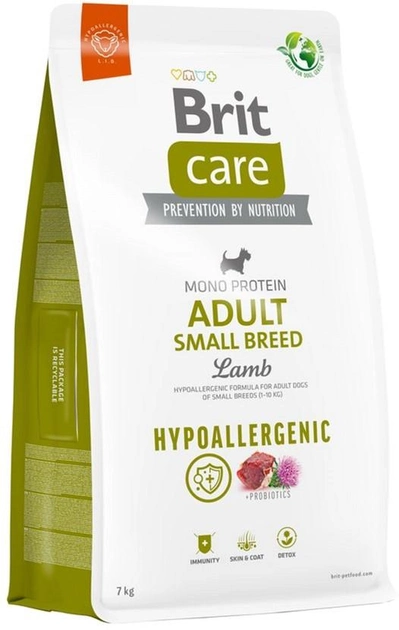 מזון יבש לכלבים בוגרים מגזע קטן 7 ק"ג | Brit Care Hypoallergenic Adult Small Breed Lamb & Rice