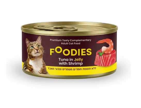 שימורים לחתולים טונה בג'לי עם שרימפס 80 גרם | Foodies