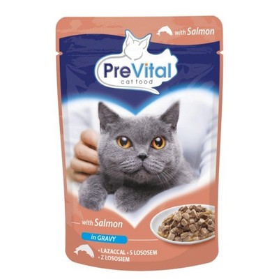 מזון רטוב לחתולים בוגרים פאוץ' סלמון 100 גרם | PreVital Natural