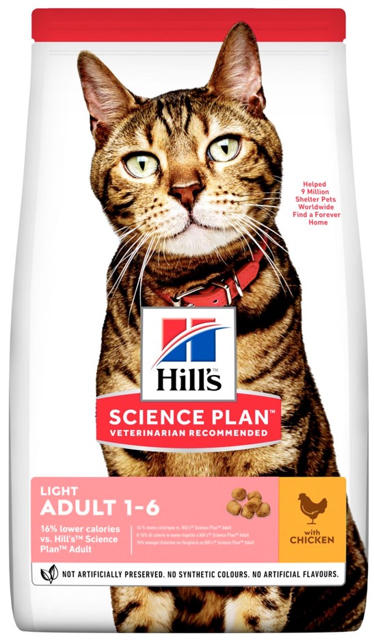 מזון יבש לחתולים בוגרים לניהול משקל 3 ק"ג | Hill's Science Plan Light Adult
