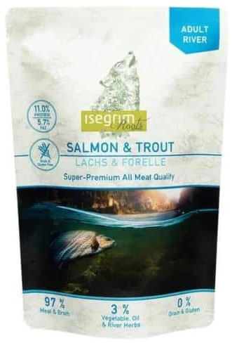 מזון רטוב לכלבים בוגרים סלמון ופורל 410 גרם | Isegrim Roots Salmon & Trout