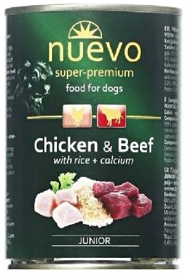 שימורי מזון רטוב לגורי כלבים 800 גרם | Nuevo Puppy Chicken & Beef