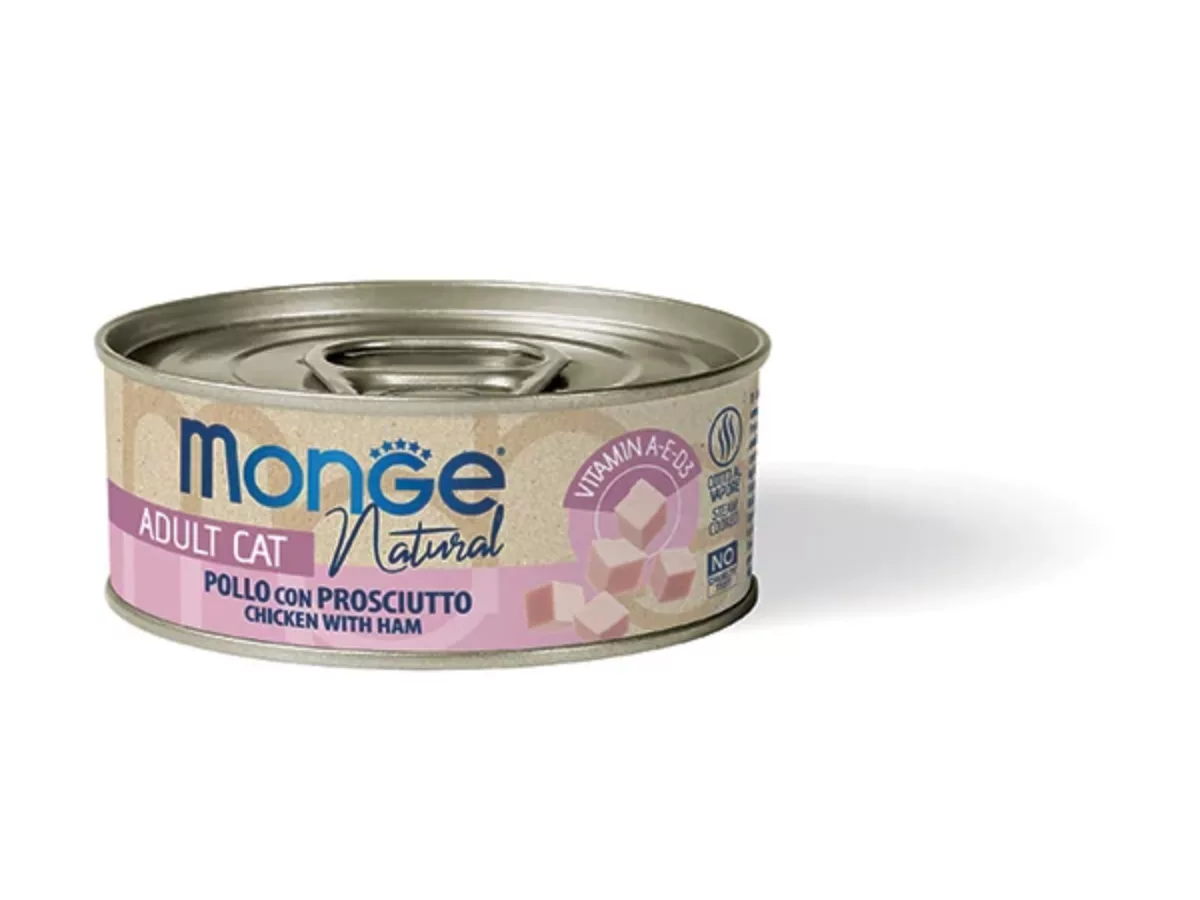 מזון רטוב משלים לחתולים בוגרים 80 גרם | Monge Delicate Chicken with Ham