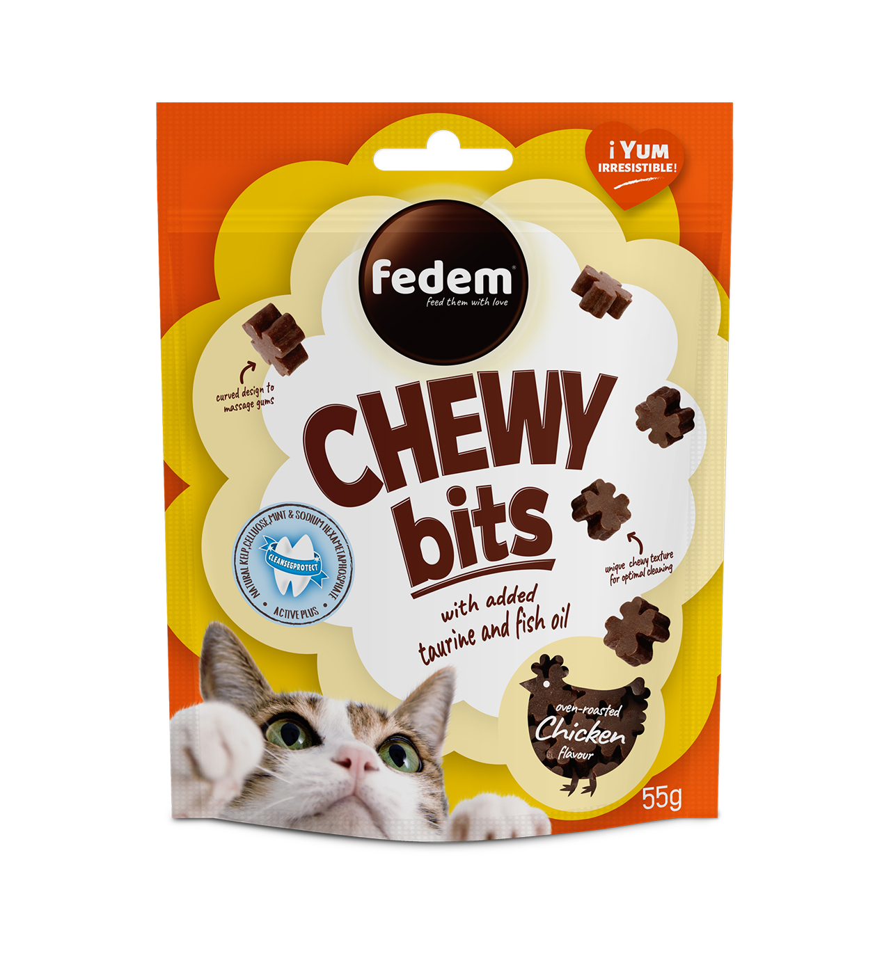 חטיף לעיס לחתולים בטעם עוף צלוי 55 גרם | Fedem Chewy Bits