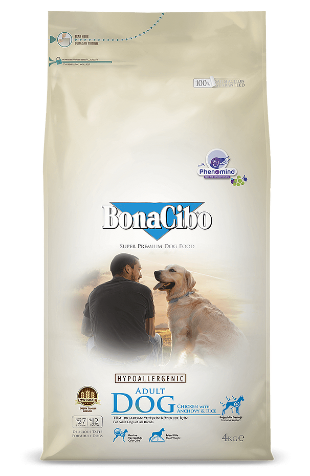 מזון יבש לכלבים בוגרים מגזע קטן 4 ק"ג | BonaCibo Adult Small Breed Chicken & Anchovy